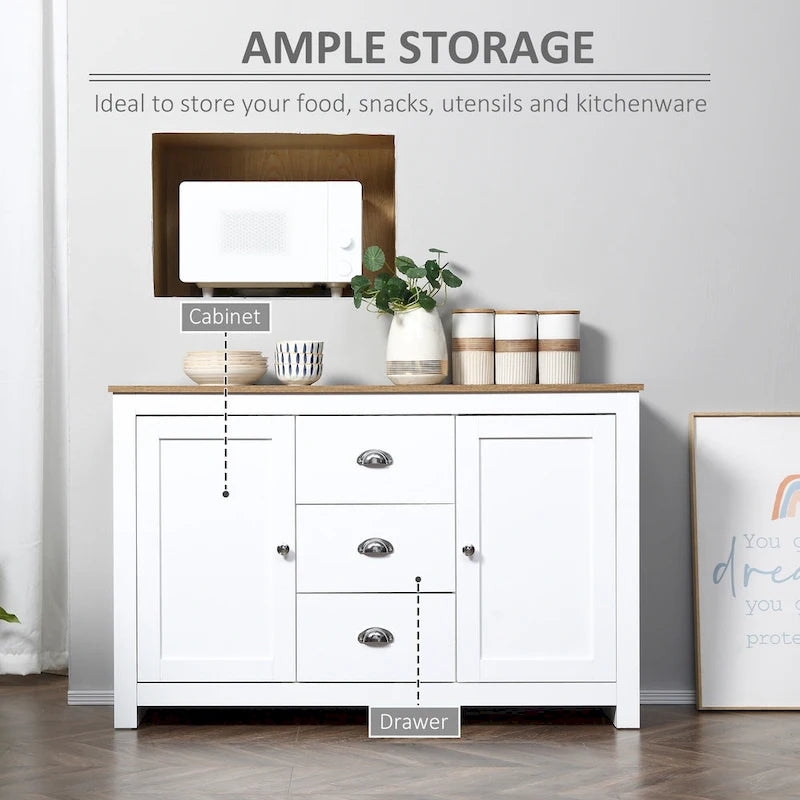 Kitchen Storage Sideboard with Adjustable Shelves, Dining Buffet Server Cabinet with 3 Drawers