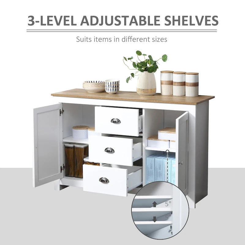 Kitchen Storage Sideboard with Adjustable Shelves, Dining Buffet Server Cabinet with 3 Drawers