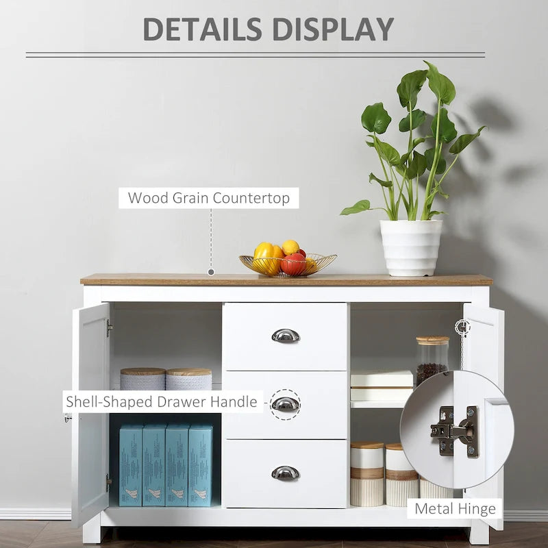 Kitchen Storage Sideboard with Adjustable Shelves, Dining Buffet Server Cabinet with 3 Drawers