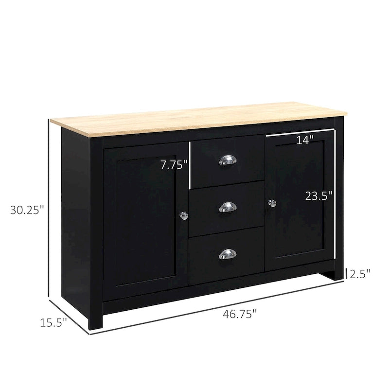 Kitchen Storage Sideboard with Adjustable Shelves, Dining Buffet Server Cabinet with 3 Drawers