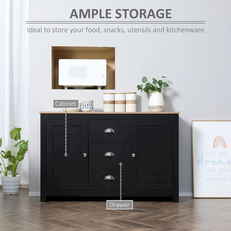 Kitchen Storage Sideboard with Adjustable Shelves, Dining Buffet Server Cabinet with 3 Drawers
