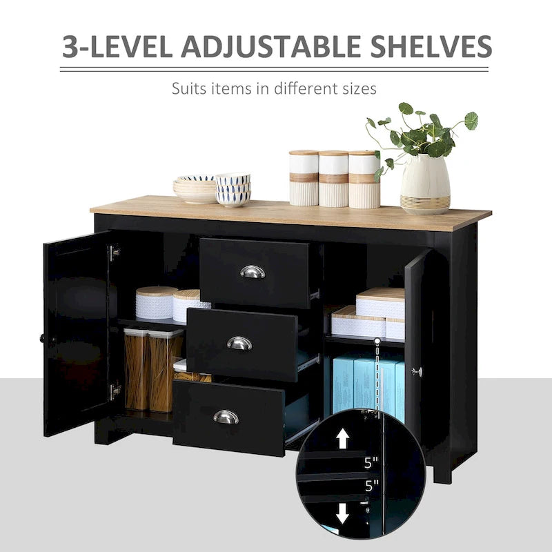 Kitchen Storage Sideboard with Adjustable Shelves, Dining Buffet Server Cabinet with 3 Drawers