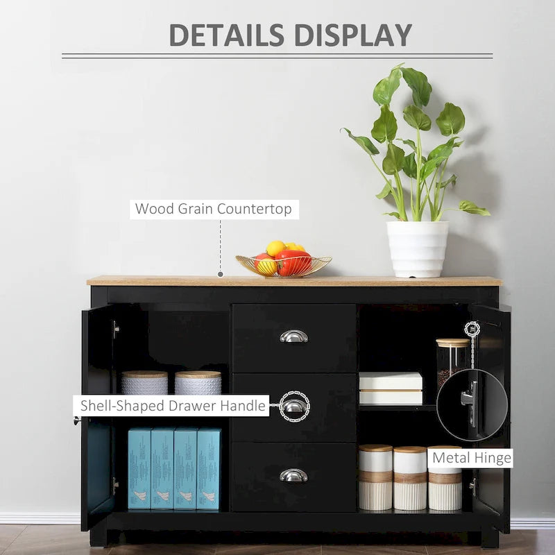 Kitchen Storage Sideboard with Adjustable Shelves, Dining Buffet Server Cabinet with 3 Drawers