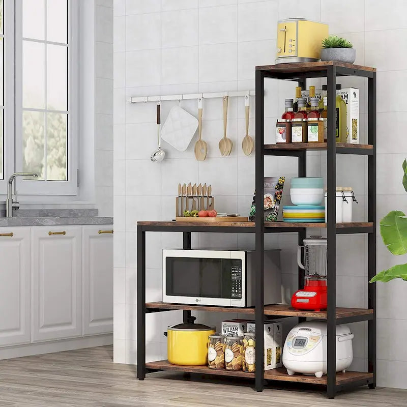 5-Tier L Shaped Kitchen Bakers Rack with Storage Shelf