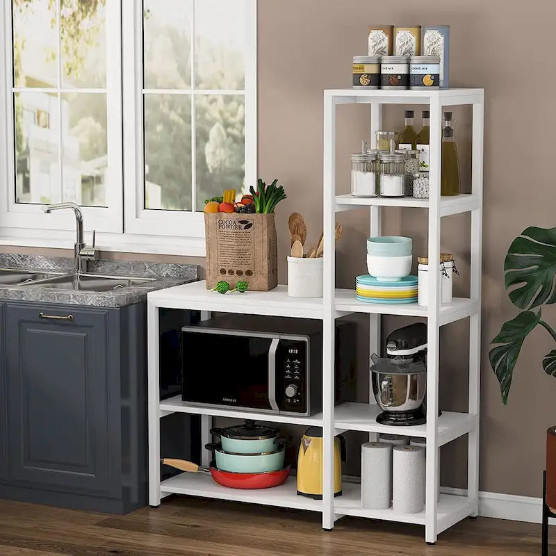 5-Tier L Shaped Kitchen Bakers Rack with Storage Shelf
