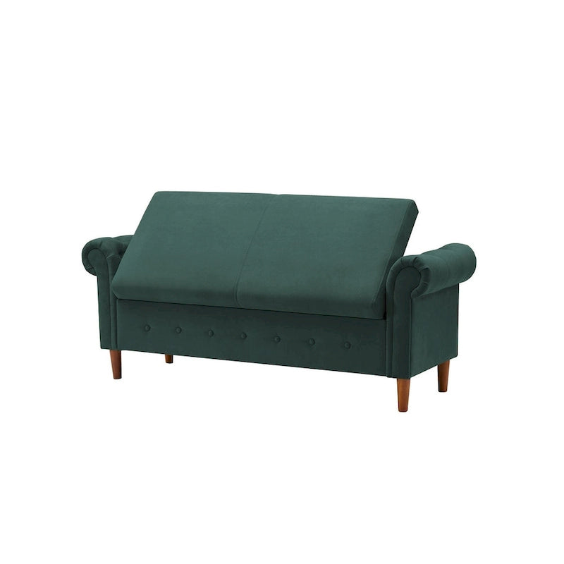 Storage Bench for Bedroom End of Bed Rolled Armed Linen Fabric Ottoman Couch Long Bench