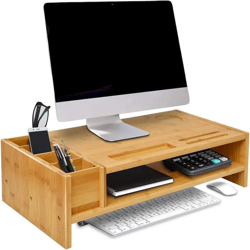 Support en bois pour écran d'ordinateur, organiseur de bureau avec tiroir