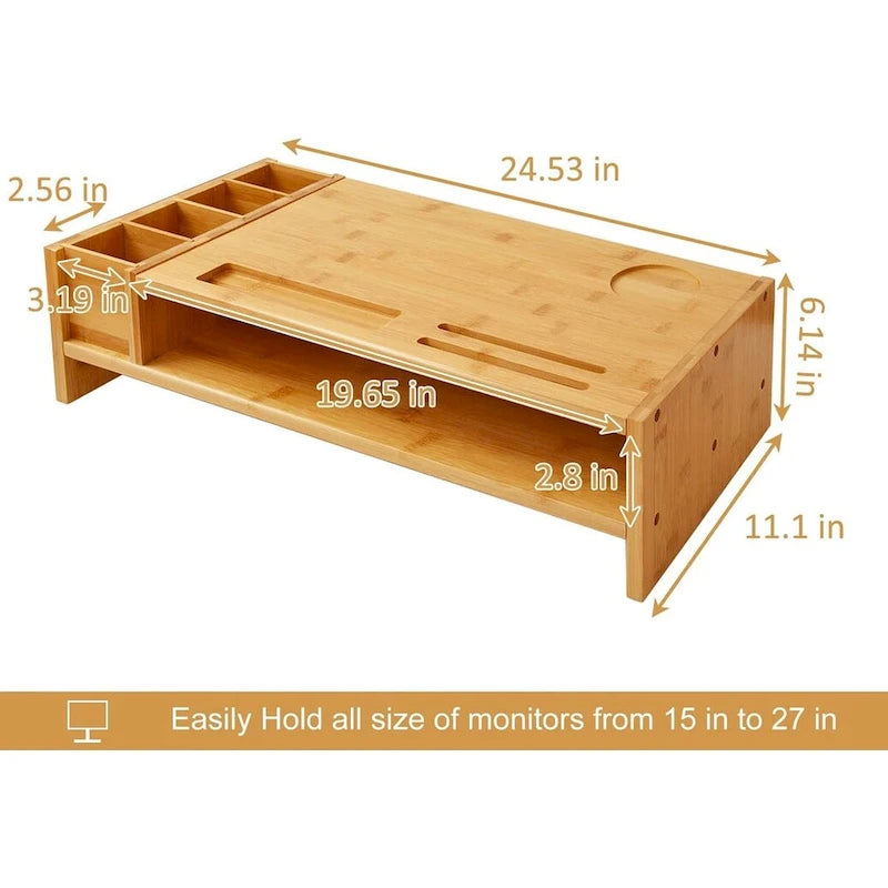 Support en bois pour écran d'ordinateur, organiseur de bureau avec tiroir