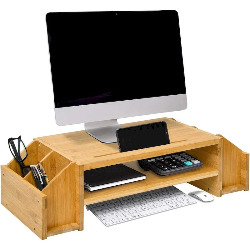 Support en bois pour écran d'ordinateur, organiseur de bureau avec tiroir