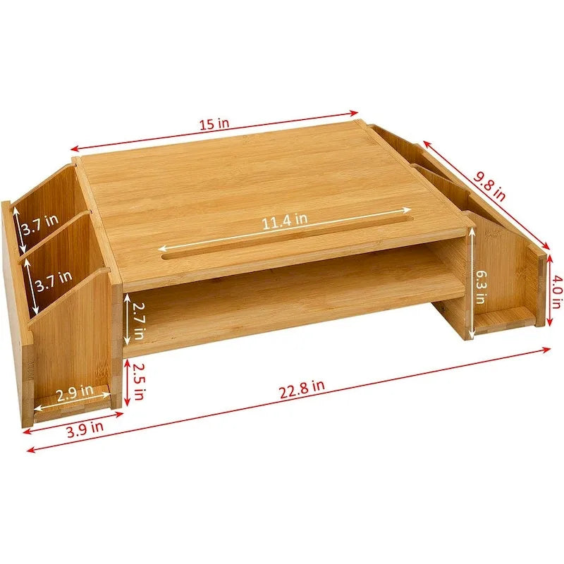Support en bois pour écran d'ordinateur, organiseur de bureau avec tiroir