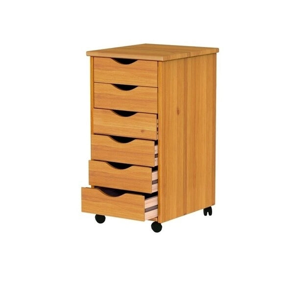 Carrello originale con ruote, in legno massello, con 6 cassetti, pino medio