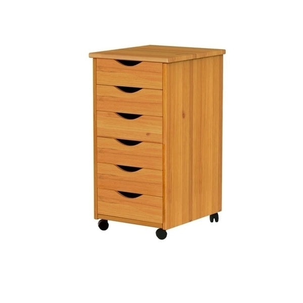 Original Roll Cart, Solid Wood, 6 Drawer Roll Cart, Med Pine
