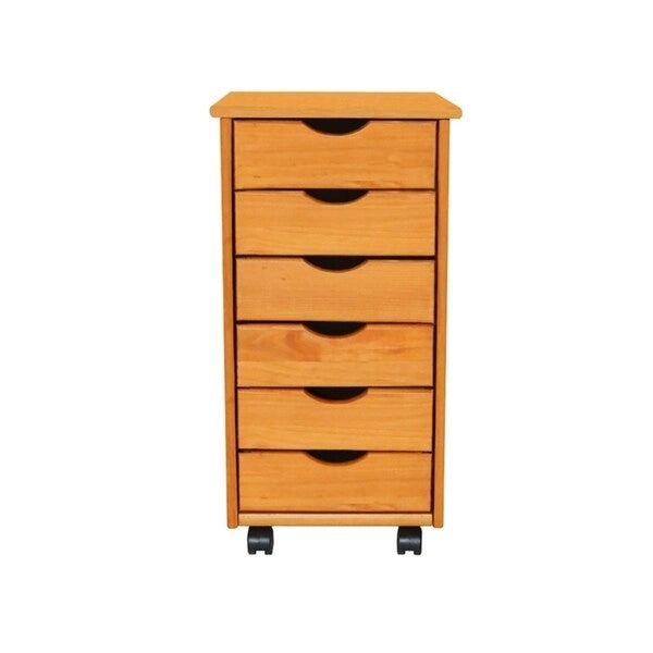 Carrello originale con ruote, in legno massello, con 6 cassetti, pino medio