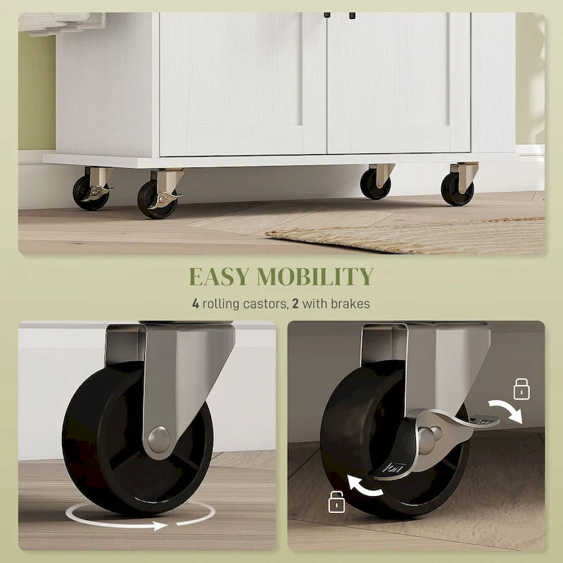 Rolling Kitchen Island with Storage, AC Outlets and USB Ports
