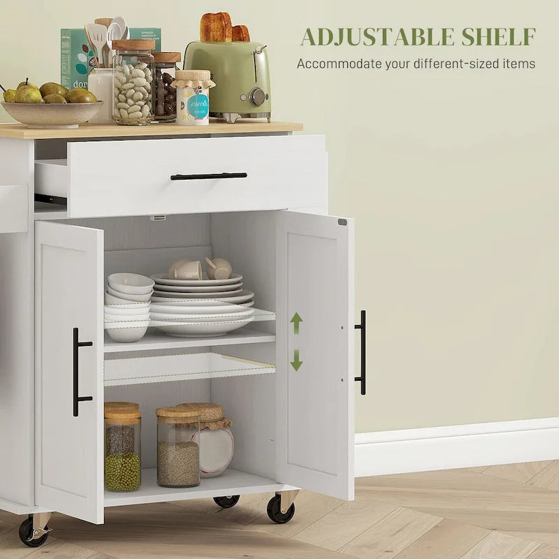 Rolling Kitchen Island with Storage, AC Outlets and USB Ports