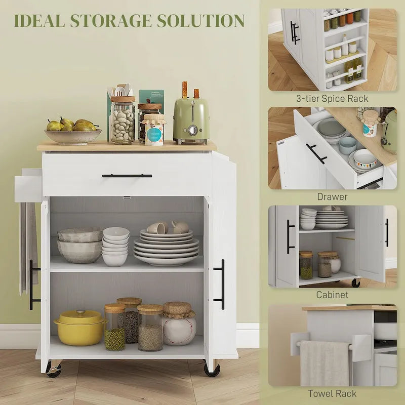 Rolling Kitchen Island with Storage, AC Outlets and USB Ports
