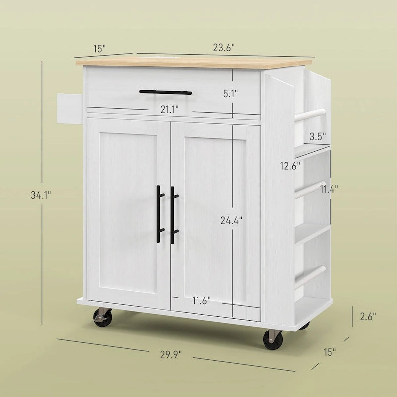Rolling Kitchen Island with Storage, AC Outlets and USB Ports