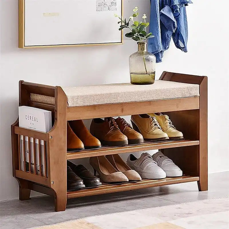 2-Tier Shoe Bench with Storage Shelf and Cushioned Seat
