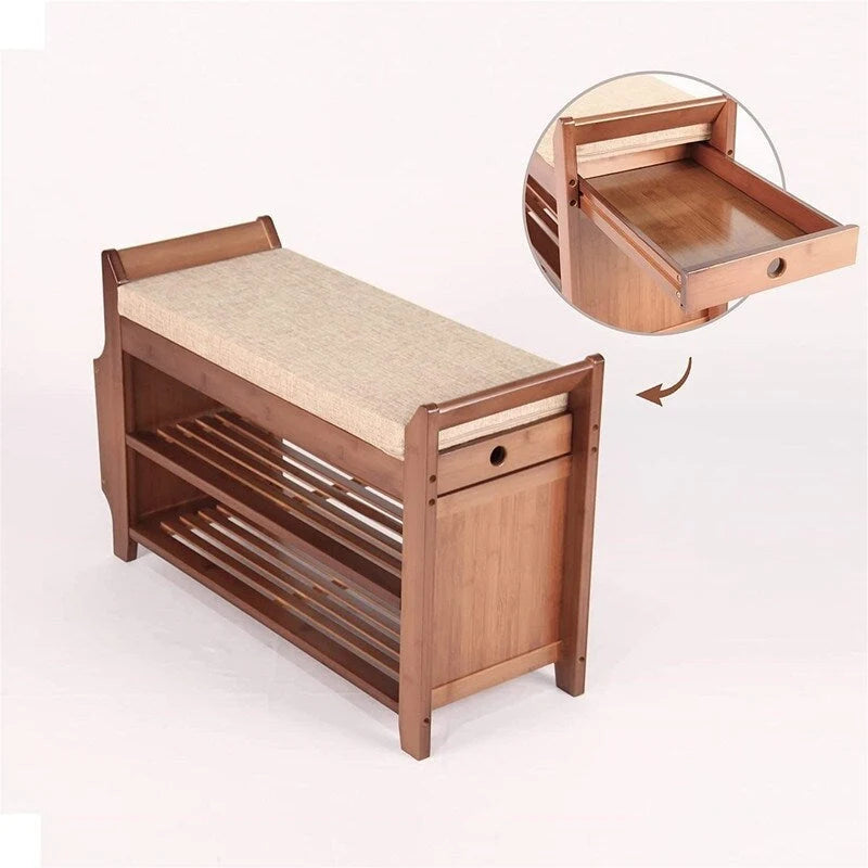 2-Tier Shoe Bench with Storage Shelf and Cushioned Seat