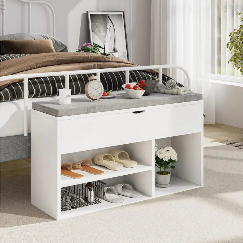 Storage Bench, Shoe Bench with Cushion