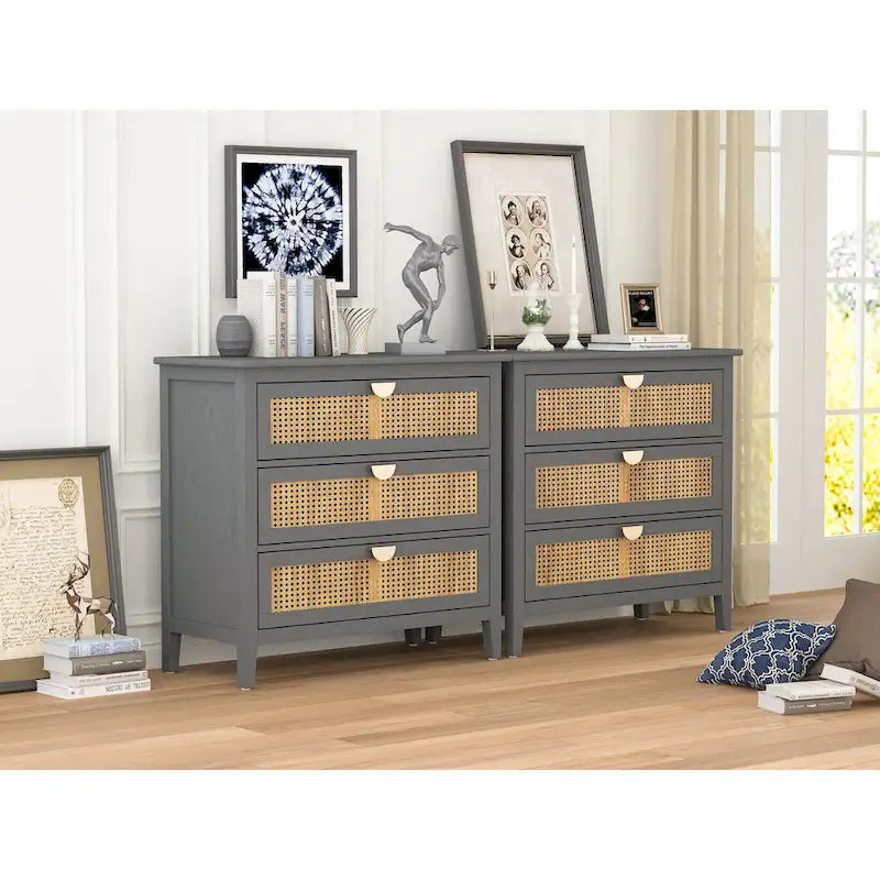 3 Drawer Cabinet,Natural rattan,American Furniture,Suitable for bedroom, living room, study