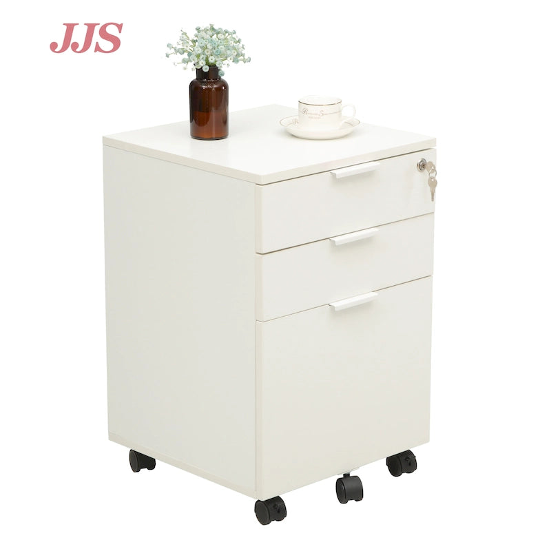 3 Drawer Rolling File Cabinet Wooden Storage with Lock & Wheels