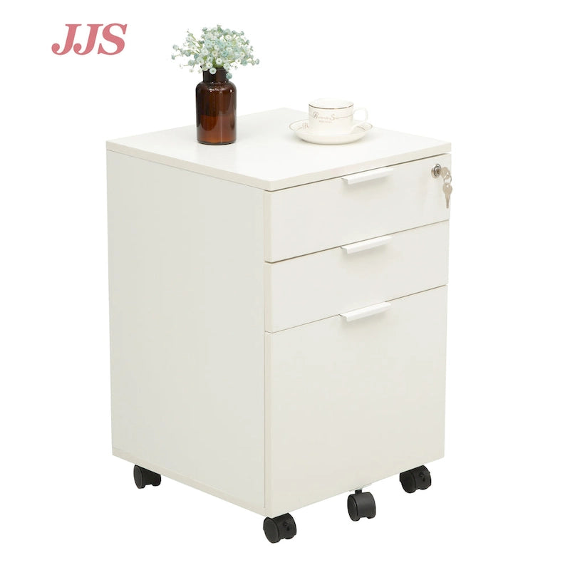 3 Drawer Rolling File Cabinet Wooden Storage with Lock & Wheels