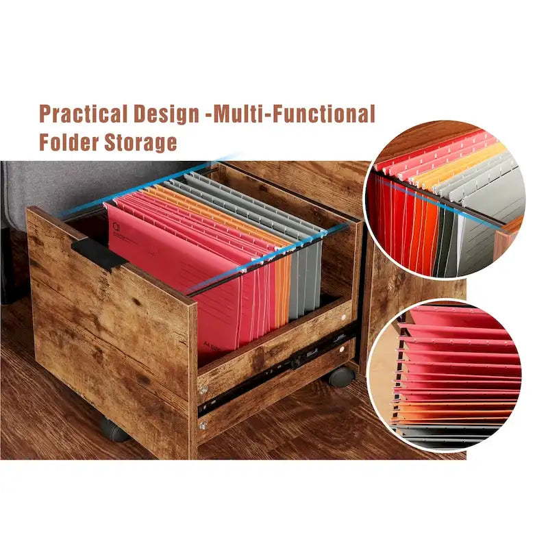 3 Drawer Rolling File Cabinet Wooden Storage with Lock & Wheels