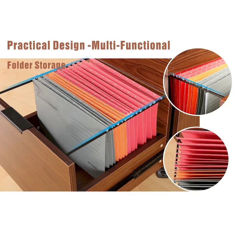 3 Drawer Rolling File Cabinet Wooden Storage with Lock & Wheels