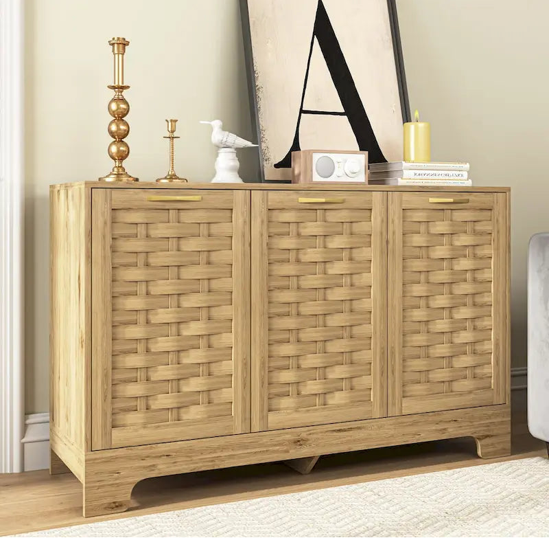 Storage Cabinet with 3 Doors, Wood Sideboard Buffet Storage with Adjustable Shelf, Anti-tip Kit Accent Cabinet