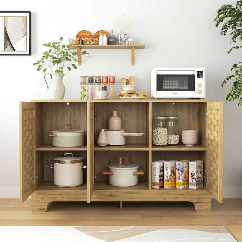 Storage Cabinet with 3 Doors, Wood Sideboard Buffet Storage with Adjustable Shelf, Anti-tip Kit Accent Cabinet