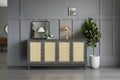 Wood Sideboard Cabinet with 4 Rattan Doors and Adjustable Shelves