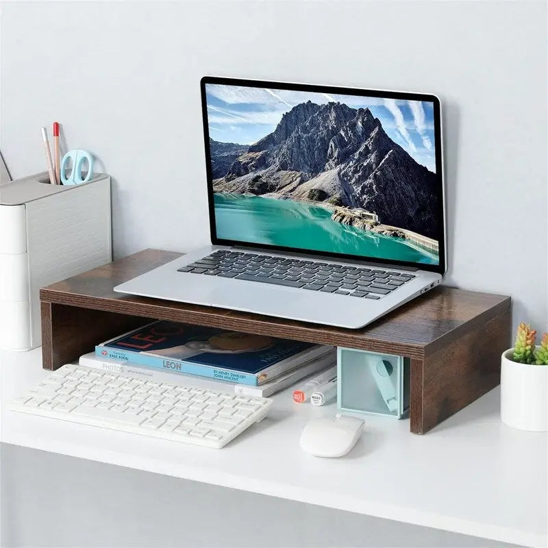 20-Inch Monitor Stand Riser with Keyboard Storage, MDF Wood Desktop Organizer, Holds Up to 80 lbs