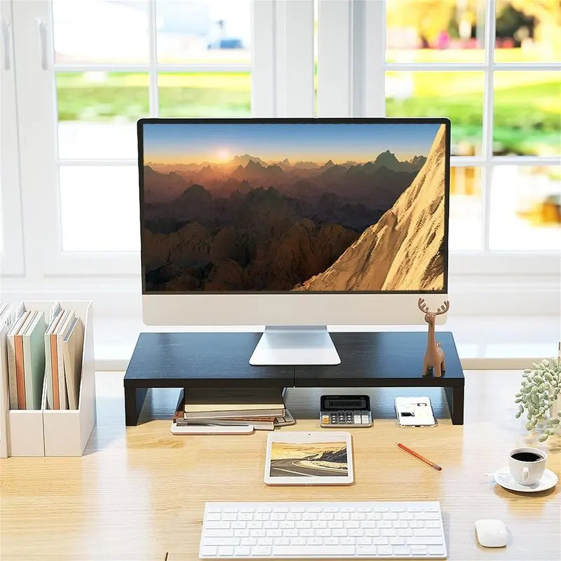 20-Inch Monitor Stand Riser with Keyboard Storage, MDF Wood Desktop Organizer, Holds Up to 80 lbs