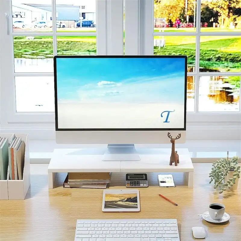 20-Inch Monitor Stand Riser with Keyboard Storage, MDF Wood Desktop Organizer, Holds Up to 80 lbs