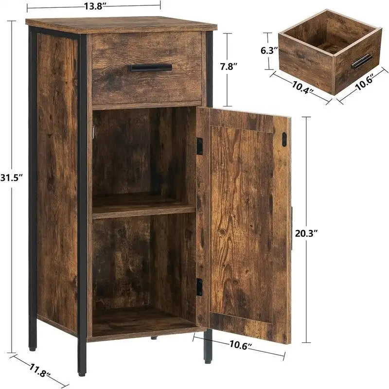 Narrow Floor Storage Cabinet with 1 Door and 1 Drawer