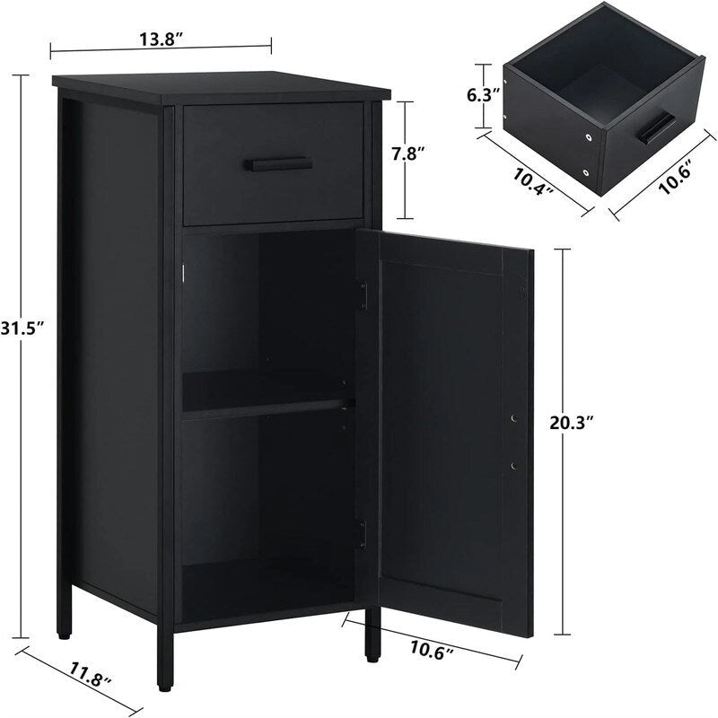 Narrow Floor Storage Cabinet with 1 Door and 1 Drawer