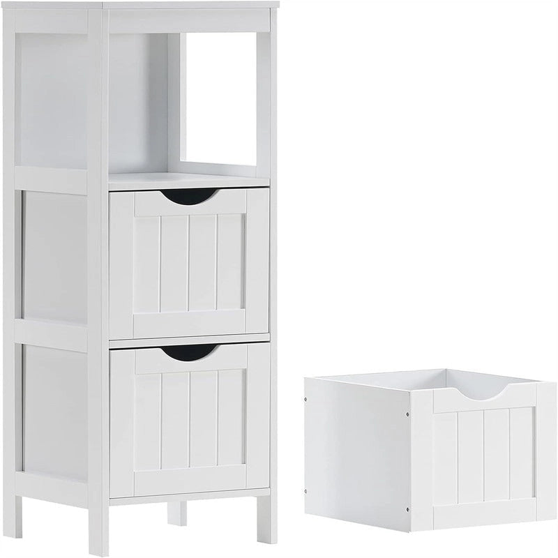 Freestanding Bathroom Storage Cabinet with Adjustable Shelves and Double Doors, White MDF