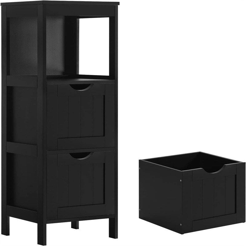 Freestanding Bathroom Storage Cabinet with Adjustable Shelves and Double Doors, White MDF
