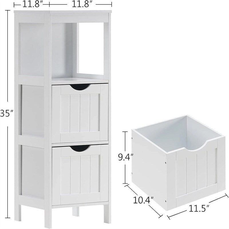 Freestanding Bathroom Storage Cabinet with Adjustable Shelves and Double Doors, White MDF