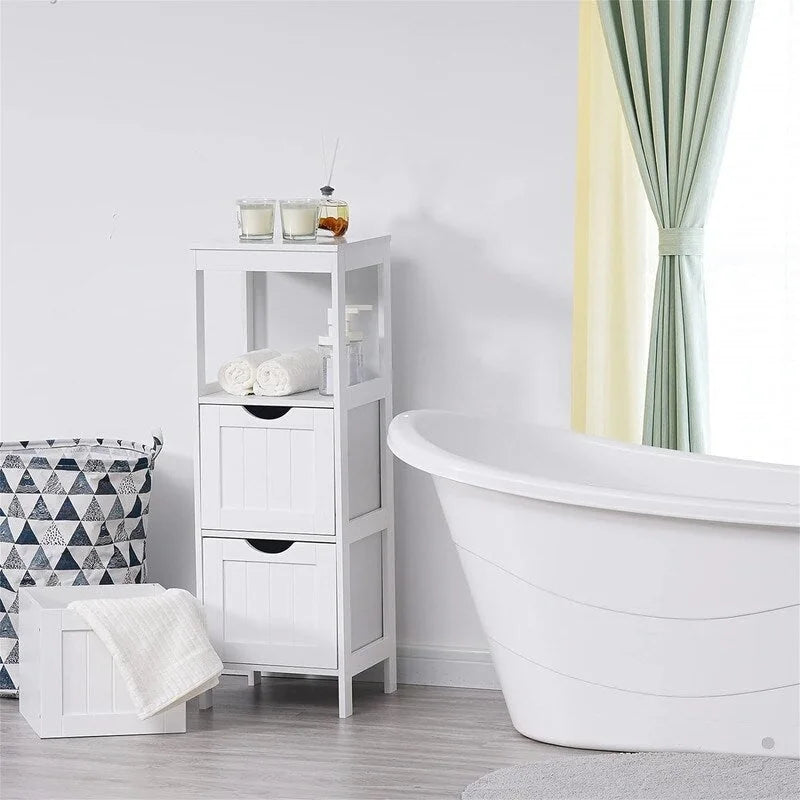 Freestanding Bathroom Storage Cabinet with Adjustable Shelves and Double Doors, White MDF