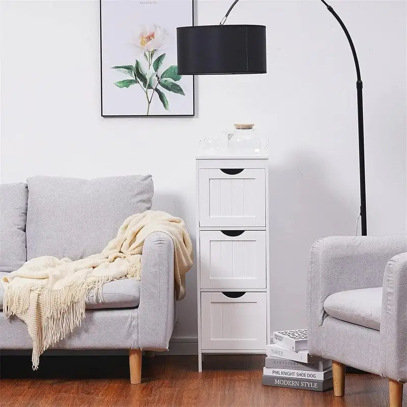 Freestanding Bathroom Storage Cabinet with Adjustable Shelves and Double Doors, White MDF