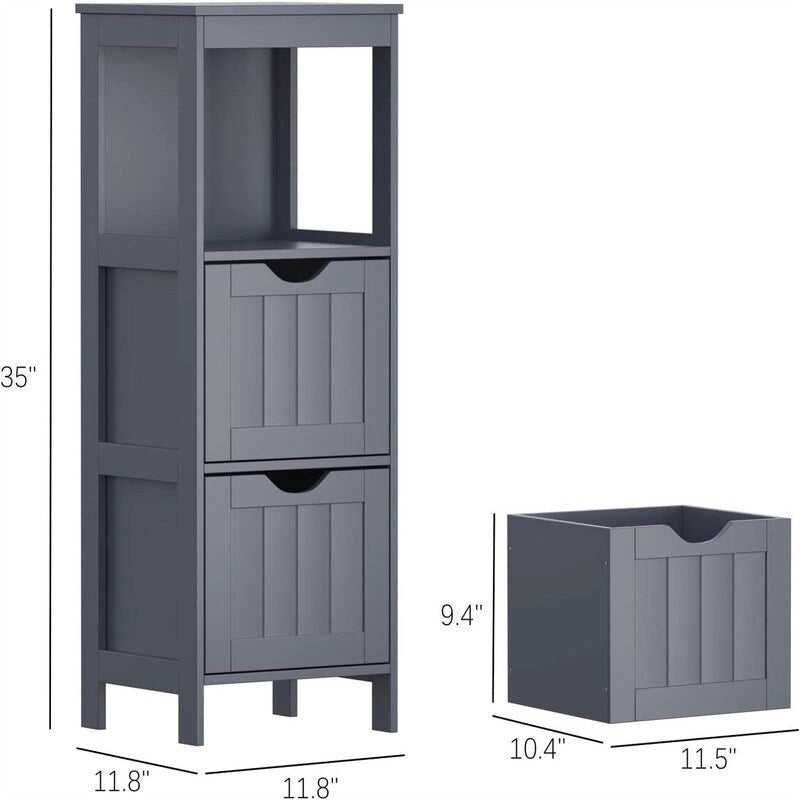 Freestanding Bathroom Storage Cabinet with Adjustable Shelves and Double Doors, White MDF