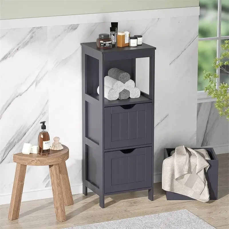 Freestanding Bathroom Storage Cabinet with Adjustable Shelves and Double Doors, White MDF