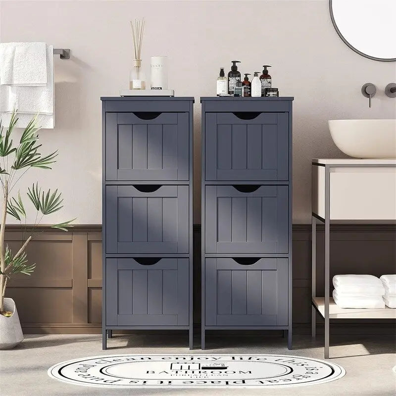 Freestanding Bathroom Storage Cabinet with Adjustable Shelves and Double Doors, White MDF