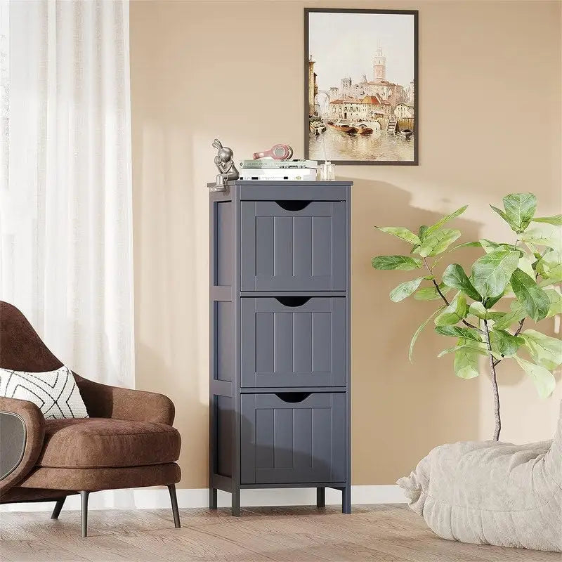 Freestanding Bathroom Storage Cabinet with Adjustable Shelves and Double Doors, White MDF