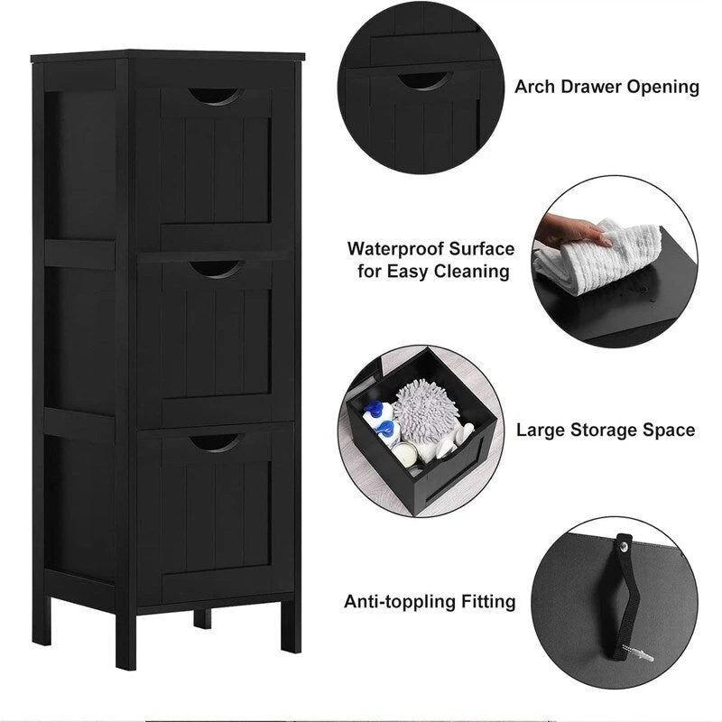 Freestanding Bathroom Storage Cabinet with Adjustable Shelves and Double Doors, White MDF