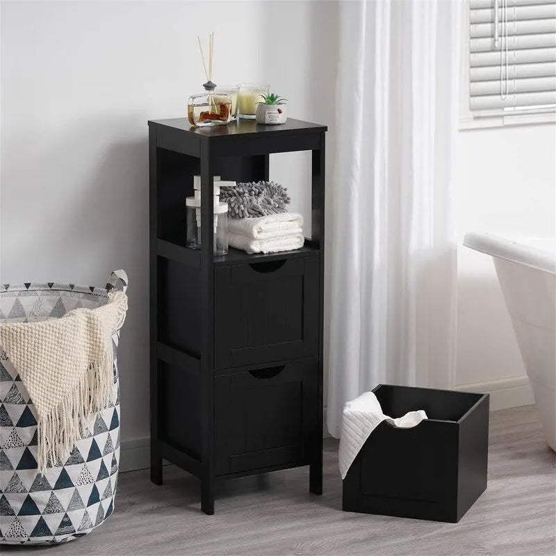 Freestanding Bathroom Storage Cabinet with Adjustable Shelves and Double Doors, White MDF