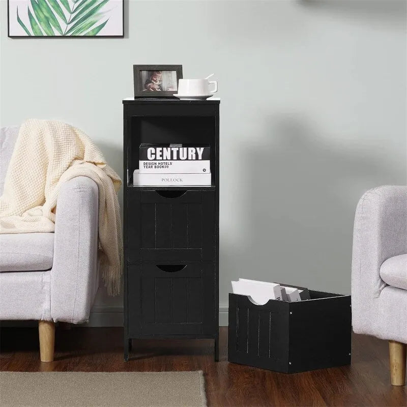 Freestanding Bathroom Storage Cabinet with Adjustable Shelves and Double Doors, White MDF