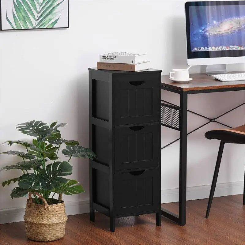 Freestanding Bathroom Storage Cabinet with Adjustable Shelves and Double Doors, White MDF